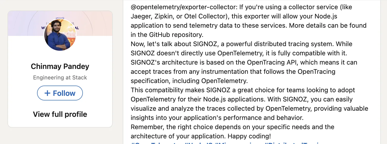 SigNoz - the default choice for OpenTelemetry backend