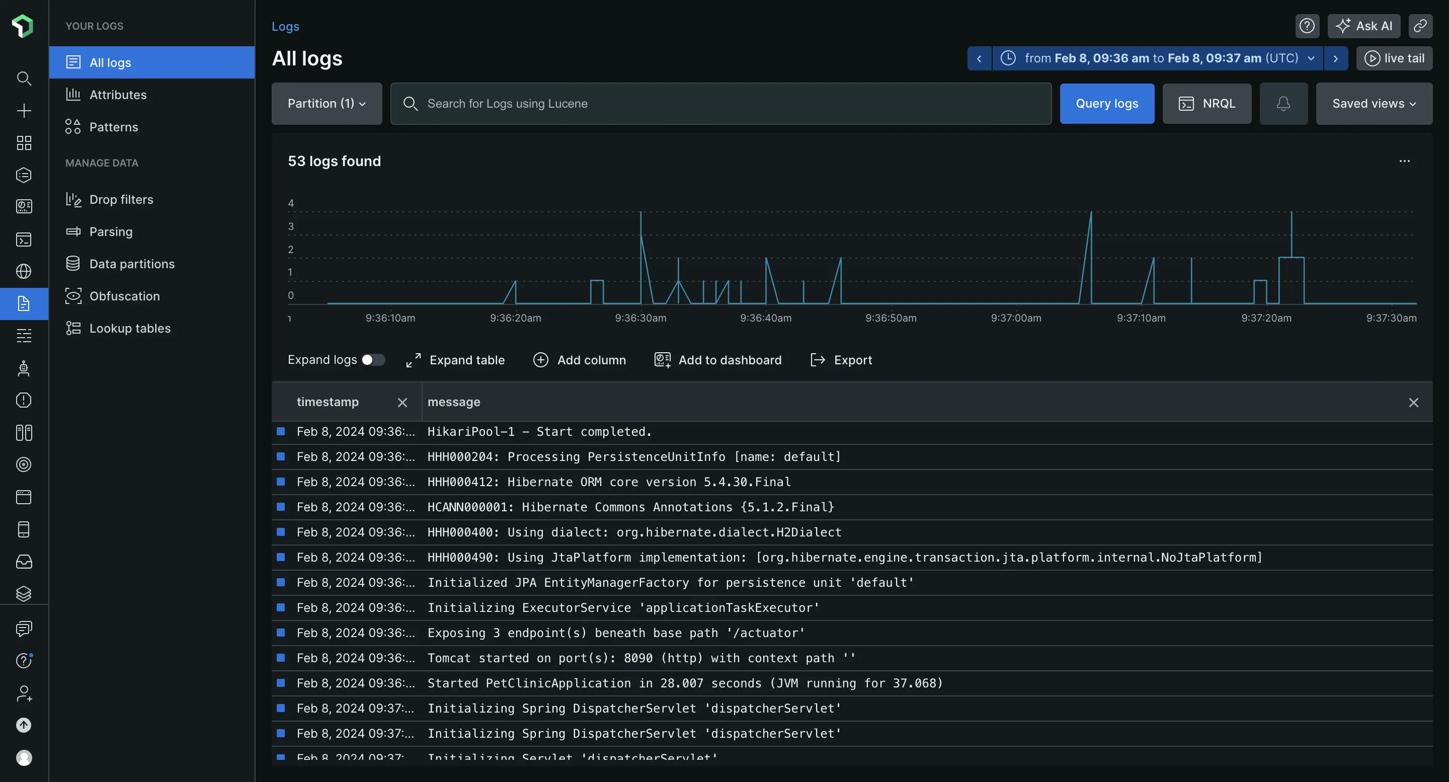 Log management in New Relic