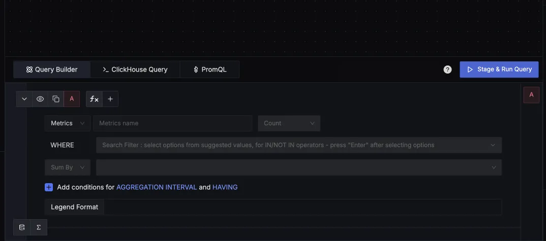 Metrics explorer with PromQL query builder and multi-visualization dashboard.